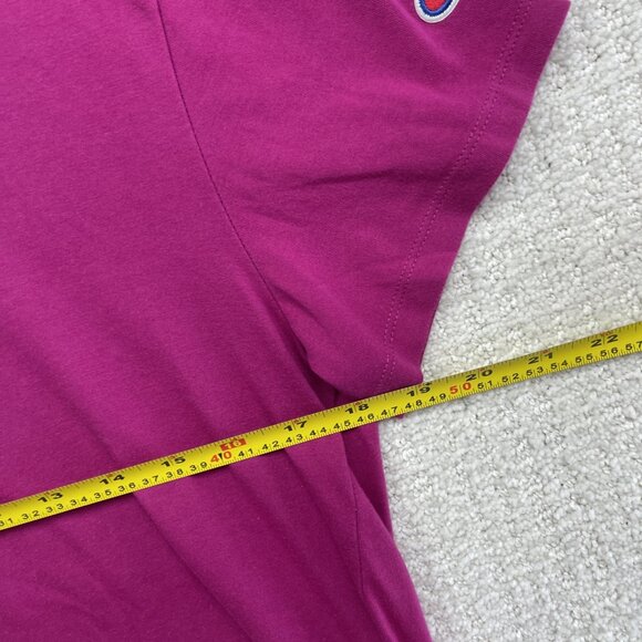 Champion T-shirt Women Sz M Fushia w/ Trippy Multicolor Script Logo Spell Out - Picture 8 of 8